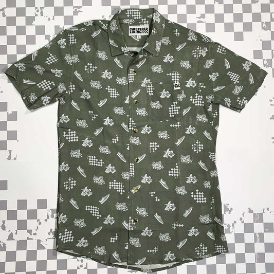 Heavenly Combo Pattern Shirt: Green Camp Collar